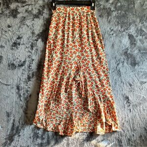 Pull & Bear Floral Printed Asymmetrical Midi Skirt